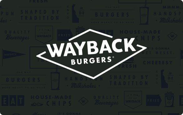 Gift card with Wayback Burgers Logo